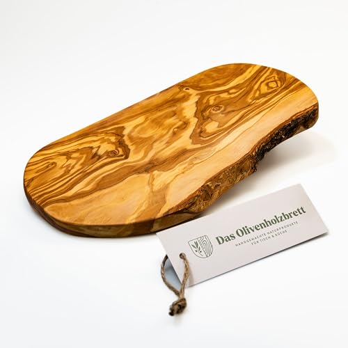 DAS OLIVENHOLZBRETT® Schneidebrett aus Olivenholz/Holzbrett aus Olivenholz/Olivenholzbrett/Brotzeitbrett aus Holz mit naturbelassenem Rand, 30 cm von das Olivenholzbrett