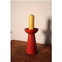 Mid Century Kerzenhalter Stumpfkerze Rot Keramik von DasEmporium