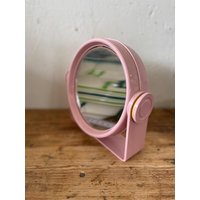 Vintage Vanity Spiegel Memphis 80Er Rosa Doppelseitiger Vergrößerungs-Schminkspiegel Vintage Seltener Space Age Spiegel von DasEmporium