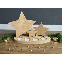Adventskranz/Tischkranz Aus Eichenholz Mit Teelichteinsätzen in Gold Oder Silber von DasHandwerksduo