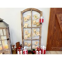 Großer Adventskalender "Vintage Holzfenster" 50x111cm Landhausstil Fensterrahmen Verspannt Inkl 24 Tütchen & Klammern Später Für Fotos Etc von DasLandhus