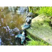 Imposante Figur "Meerjungfrau" Kantenhocker 8Kg Schweres Gusseisen 44cm Hoch Maritime Gartendeko Teichdeko von DasLandhus