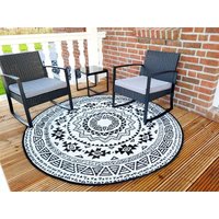 Runder Gartenteppich Ø176cm Zum Wenden Schwarz/Weiß Wendeteppich Großer Terrassenteppich Outdoor Teppich Für Balkon Veranda Landhausstil von DasLandhus