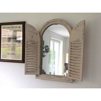 Weißer Wandspiegel "Fenster Mit Türen" Shabby Chic Spiegel Rundbogen 38x59cm Vintage Badezimmerspiegel Flurspiegel Gäste-Wc von DasLandhus