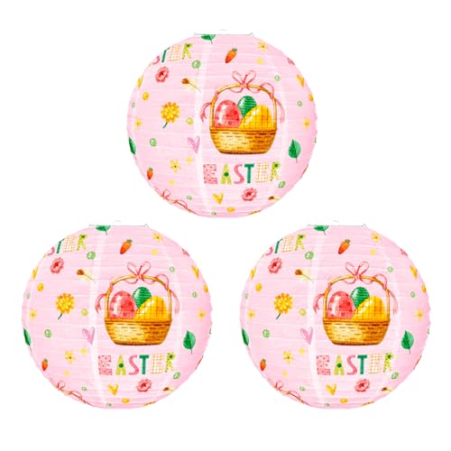 3 Stück Elegante Oster-Themen-Hängeleuchten mit Hasen-Küken und Eier-Muster für Innen- und Außendekorationen Ostern Fenster Display von Dasbsug