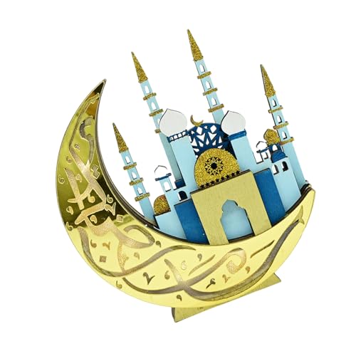 Beleuchtetes Eid Holz Mond Burgen Moschee Ornament Holz Kunst Dekoration für Ramadans Muslime Islamiker Festival Geschenk Islamiker Heimdekoration von Dasbsug