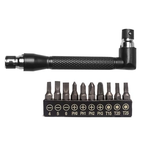 Dasbsug 1/4-Zoll-Steckschlüssel, 90-Grad-Doppelkopf-Griffschlüssel mit 10 verschiedenen Schraubendreher-Bits, Schraubendreher-Bits, Werkzeug-Set, tragbares Werkzeugset von Dasbsug