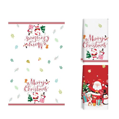 Dasbsug 2 x Weihnachts-Geschirrtücher, weiches Polyester, Reinigungstücher für Festival, Küche, Dekoration und Trocknen, Weihnachtstücher von Dasbsug