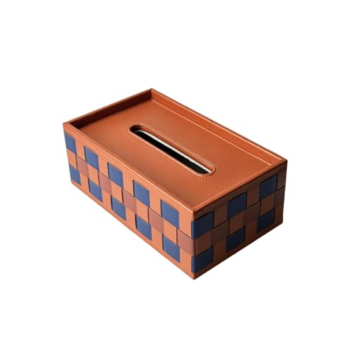 Dasbsug Elegante gewebte Aufbewahrungsbox mit blauem, goldbraunem Schachbrettmuster für Wohnzimmer, Büro, Organisation, gewebte Aufbewahrungsbox für kleine Gegenstände von Dasbsug