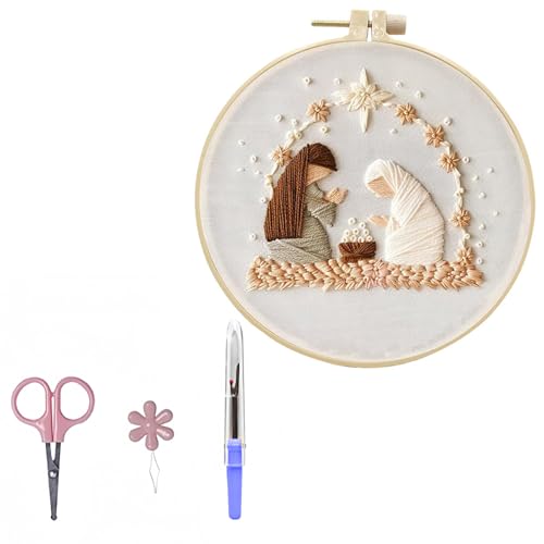 Dasbsug Krippen-Stickerei-Set für Anfänger, Bastelset mit Anleitung (evtl. nicht in deutscher Sprache), Nähkorb, Fadennadel und Schere, Vintagezubehör von Dasbsug