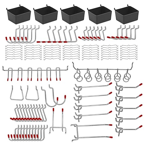 Dasbsug Stecktafel-Haken-Set mit Behältern, stabile Metall-Werkzeug-Organizer für Bastelraum, Garage und Werkstatt, 114-teiliges Set von Dasbsug