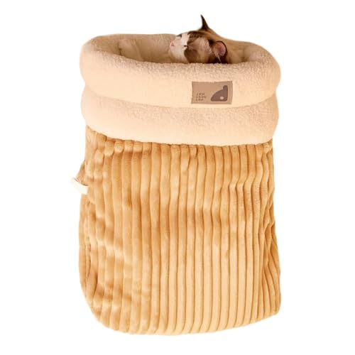 Dasbsug Warmes Katzenbett aus Samt, Plüsch-Einlagen, Nest für den Winter, bequeme Fässer-Form, Schlafsack für kaltes Wetter, zum Kuscheln, Plüsch-Katzenversteck Dasbsug Warmes Katzenbett aus Samt, Plüsch-Einlagen, Nest für den Winter, bequeme Fässer-Form, Schlafsack für kaltes Wetter, zum Kuscheln, Plüsch-Katzenversteck von Dasbsug