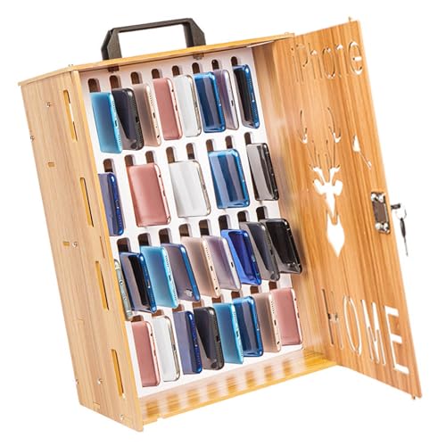 Elegante, abschließbare Smartphone-Aufbewahrungsbox, Massivholz, Handwerkskunst, Mehrzweck-Schreibtisch-Organizer mit Griff, Holz-Telefonbox für Studenten und Familien von Dasbsug
