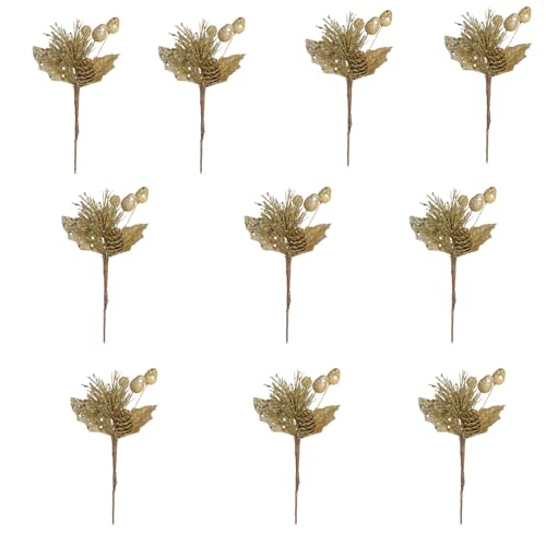 Elegante goldene Beerenspieße, goldfarbene glitzernde Beeren, Stiel, funktionale Dekorationen für Weihnachtsbaum und Hochzeiten, saisonale Vasenfüller, 10 Stück Elegante goldene Beerenspieße, goldfarbene glitzernde Beeren, Stiel, funktionale Dekorationen für Weihnachtsbaum und Hochzeiten, saisonale Vasenfüller, 10 Stück von Dasbsug