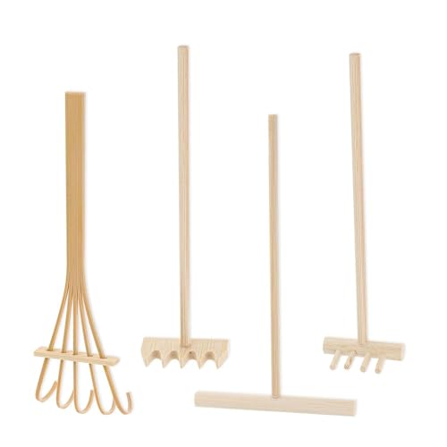 Gartenrechen aus Holz, Zubehör für Desktop und Heimdekoration, Miniatur-Sandkasten, Sandrechen, Meditationsbedarf, Miniaturwerkzeuge, 4 Stück von Dasbsug