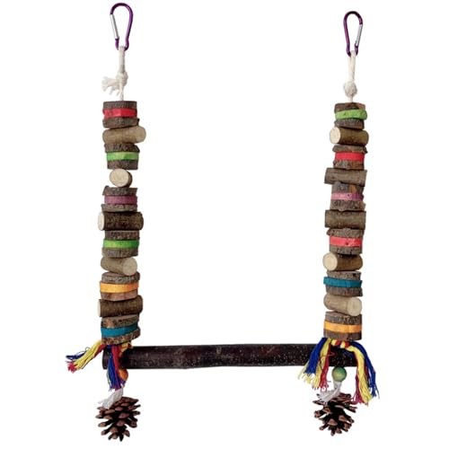 Papageienkäfig-Spielzeug, Naturholz, Kauschaukel, bunte Vögel mit Tannenzapfen, für kleine bis große Papageien, Unterhaltung, Vogelsitz-Schaukel Papageienkäfig-Spielzeug, Naturholz, Kauschaukel, bunte Vögel mit Tannenzapfen, für kleine bis große Papageien, Unterhaltung, Vogelsitz-Schaukel von Dasbsug