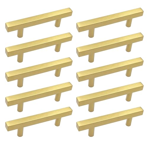 Schubladengriffe aus gebürstetem Messing, elegant, goldfarben, für Küchenschrank und Badezimmer, quadratisch, 10 Stück Schubladengriffe aus gebürstetem Messing, elegant, goldfarben, für Küchenschrank und Badezimmer, quadratisch, 10 Stück von Dasbsug