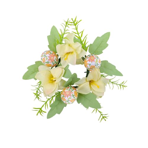 Set mit 4 Ringen, Weinflaschenkranz mit künstlichen Blumen, bunte Eier für Tischdekoration, Innendekoration Set mit 4 Ringen, Weinflaschenkranz mit künstlichen Blumen, bunte Eier für Tischdekoration, Innendekoration von Dasbsug