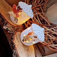 Handgemachte Herbstlichter - Deko-Lichter in Eichelform Mit Trockenblumen | Led-Teelicht Herbstdeko Geschenkidee von Dasdekoschraenkchen