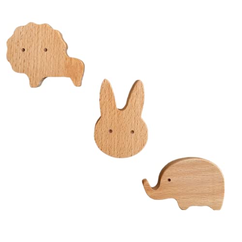 Dasellfa Kleiderhaken für Kinder aus Holz in Tierformen, Wandhaken, Haken Selbstklebend, Garderobenhaken Kinder, Haken Ohne Bohren, Mehrzweckhaken Wall Mounted Hooks, Mützen, Kinderzimmer Deko von Dasellfa