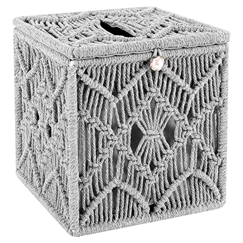 Dasertoe Taschentuchbox Abdeckung Boho Quadratischer Papier-Taschentuchhalter mit Perlenschnalle Makramee Büro von Dasertoe