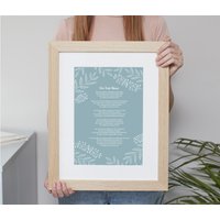Blaues Blumen-Personalisierte Wörter Drucken. Verwenden Sie Ihr Eigenes Gedicht, Texte. Ungerahmtes Poster A4, A3, A2. Maßgeschneidert. Jubiläum von DashandDotUK