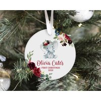 Floral Elefant Erste Weihnachten Ornament, Personalisierte Baby Safari Urlaub Ornament von DashingFoxCo