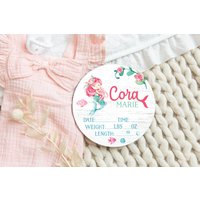 Meerjungfrau Geburt Stats Runde Holz Baby Namensschild Aus Personalisierte Name Neugeborene Ankündigung Benutzerdefinierte Kinderzimmer Zeichen von DashingFoxCo