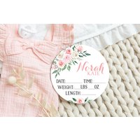 Rose Blume Geburt Stats Runde Holz Baby Namensschild Name Neugeborene Ankündigung Benutzerdefinierte Kinderzimmer Zeichen Dekor Hello World Fresh 48 von DashingFoxCo