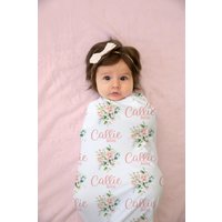 Rose Personalisierte Swaddle Decke, Decke Für Neugeborene Kleinkind Oder Kinder, Baby Name Muster Swaddle, Krankenhaus von DashingFoxCo