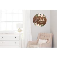 Rundes Holz Baby Namensschild Aus Personalisierte Name Neugeborene Ankündigung Benutzerdefinierte Kinderzimmer Zeichen Dekor von DashingFoxCo