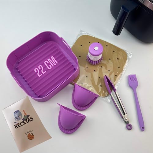 Dashos COSORI TURBOBLAZE Air Fryer, 7 Piece Accessories, Compatible with COSORI DUAL Blaze, Princess 8L, Includes 22cm Silicone Mould, BPA Free (Purple), Book in Spanish von Dashos