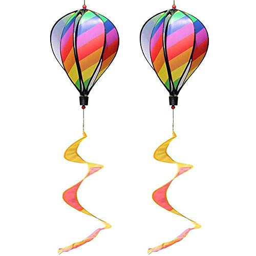 Dasing 2 Stücke Windspiele für Draußen Hängend, Garten Ballon Wind Gestreifte Heißluftballon Dekor Twist Regenbogen wetterbeständig Yard Dekor Windrad von Dasing