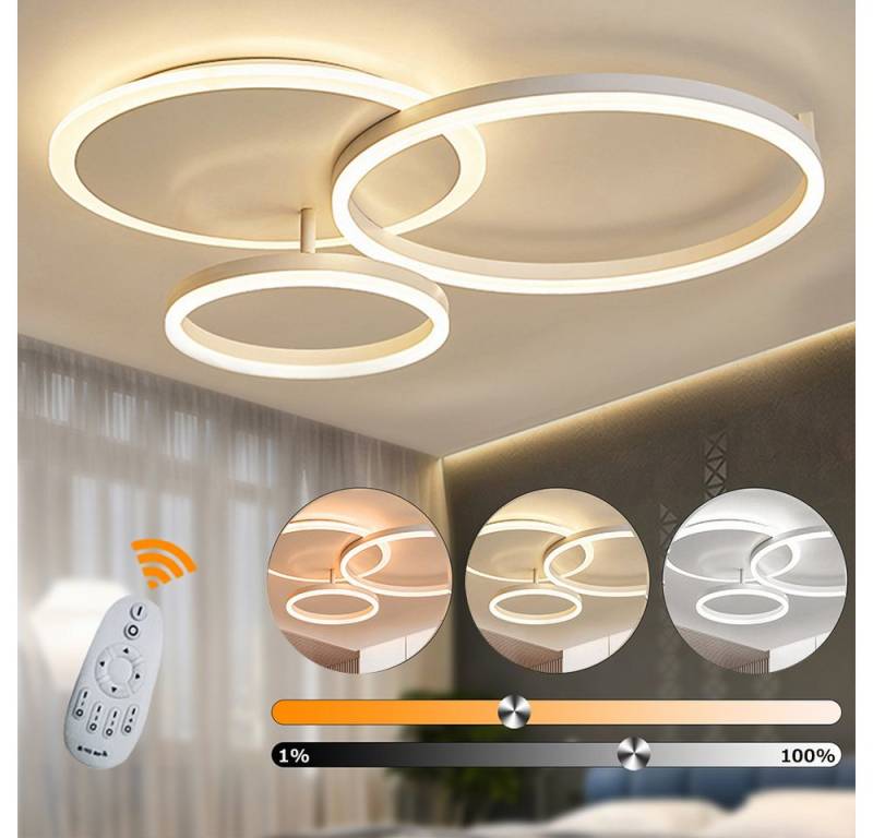 Daskoo Deckenleuchte 3 Ringe Design LED Deckenlampe 36W mit Fernbedienung dimmbarer, LED fest integriert, Dimmbarer von Daskoo