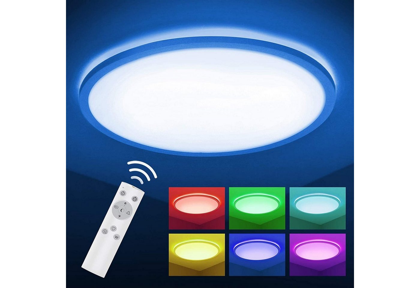 Daskoo Deckenleuchte LED Deckenlampe Ø45cm RGB Farbwechsel mit Fernbedienung, LED fest integriert, RGB,Warmweiß, Farbwechsel Deckenleuchte von Daskoo