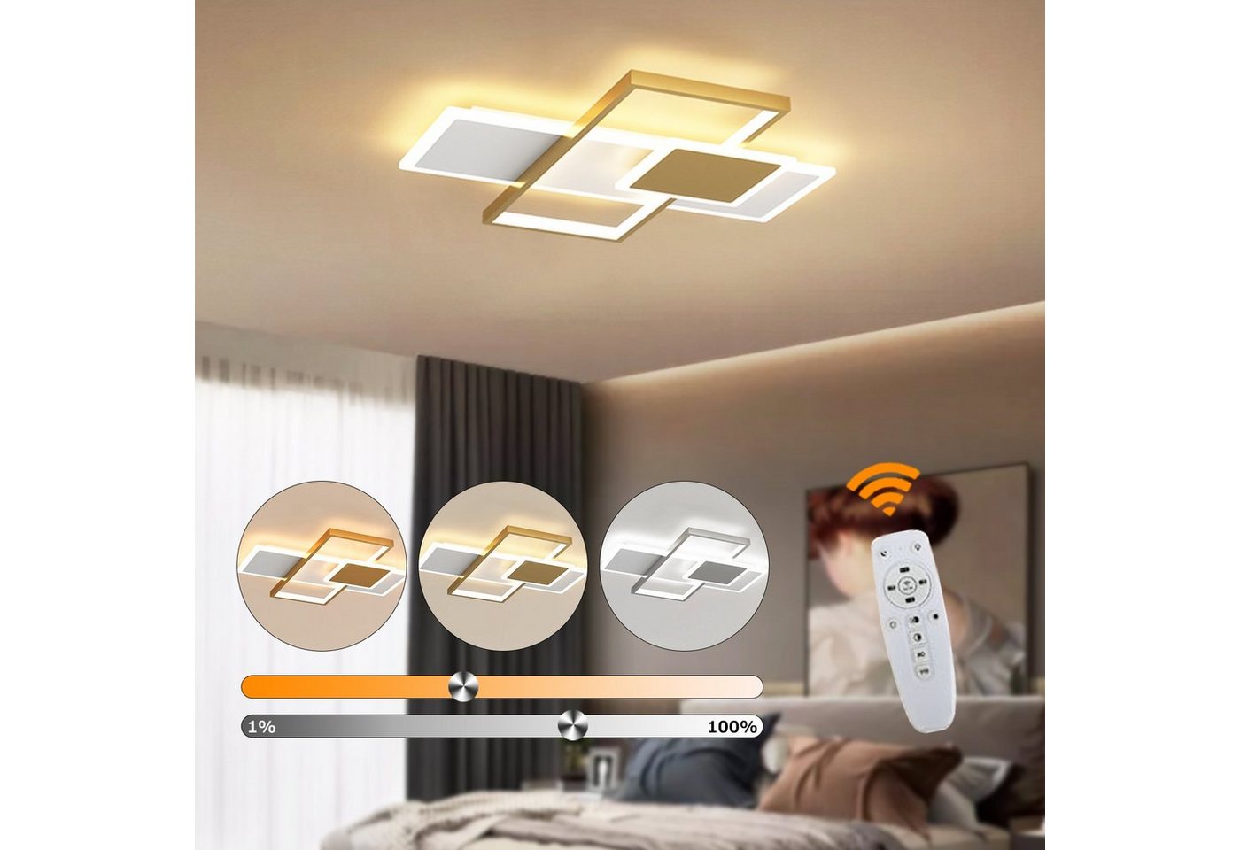 Daskoo Deckenleuchten 40W Rahmen LED Deckenlampe mit Fernbedienung Dimmbar Wohnzimmer, LED fest integriert, Warmweiß/NeutralweißWarmweiß/Neutralweiß/Kaltweiß/Kaltweiß, LED Deckenleuchte, Stufenloses Dimmen von Daskoo