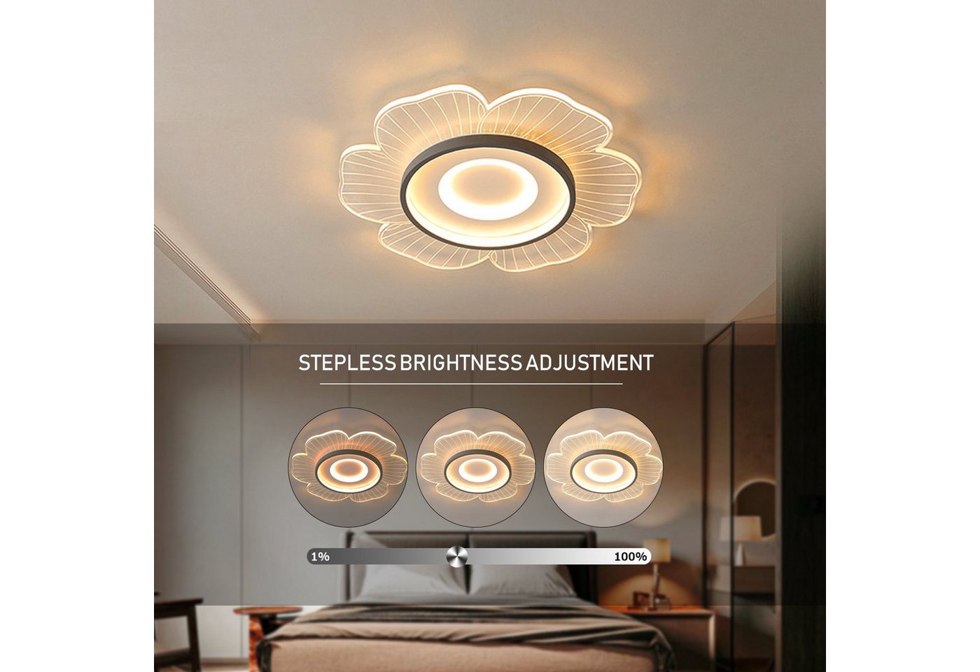 Daskoo Deckenleuchten Wohnzimmer LED Deckenlampe mit Fernbedienung Dimmbar Blütenform, LED fest integriert, Warmweiß/Neutralweiß/Kaltweiß, Stufenloses Dimmen, LED Deckenleuchte von Daskoo