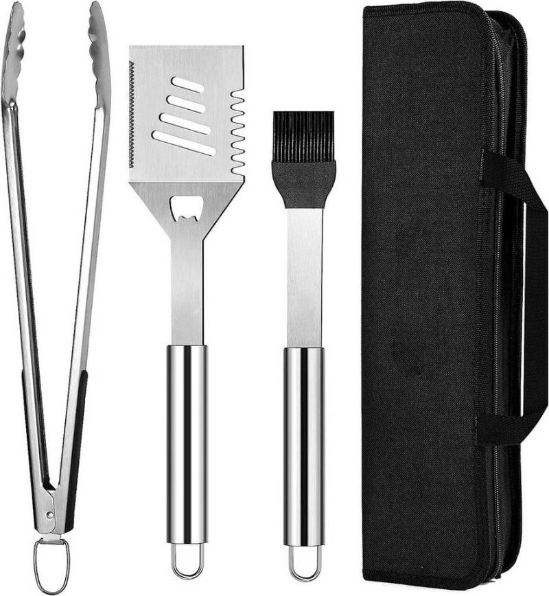 Daskoo Grillbesteck-Set BBQ Besteck für Grillfeier inkl. Tragetasche, (3 tlg), (3 tlg), Grillwender, Grillzange, Grillpinsel in Edelstahl von Daskoo
