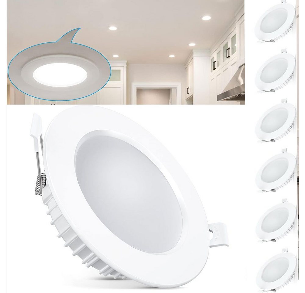 Daskoo LED Einbauleuchte 6x Einbaustrahler Ultra Flach LED, 5W LED Spot,Wasserdicht IP44, LED fest integriert, Kaltweiß( 6000K) , Neutralweiß( 4500K) , Warmweiß( 3000K ) , für Wohnzimmer, Badezimmer, Büro, 230V von Daskoo