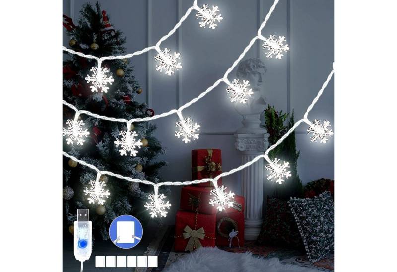 Daskoo LED-Lichterkette Weihnachtsbeleuchtung Lichterkette USB Schneeflocke Weiß Licht 5M, 50-flammig, Mit einem 100cm langen Kabel von Daskoo