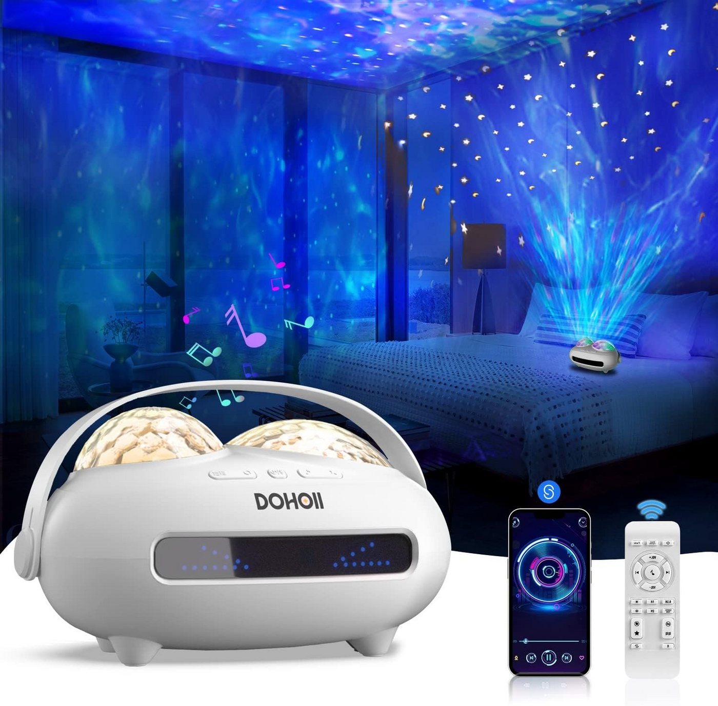 Daskoo LED Nachtlicht Kinder LED Sternenhimmel Projektor Galaxy, für Party, Geschenk, LED fest integriert, mit Fernbedienung/Bluetooth/Musikspieler/Dual-Projektionslinse von Daskoo