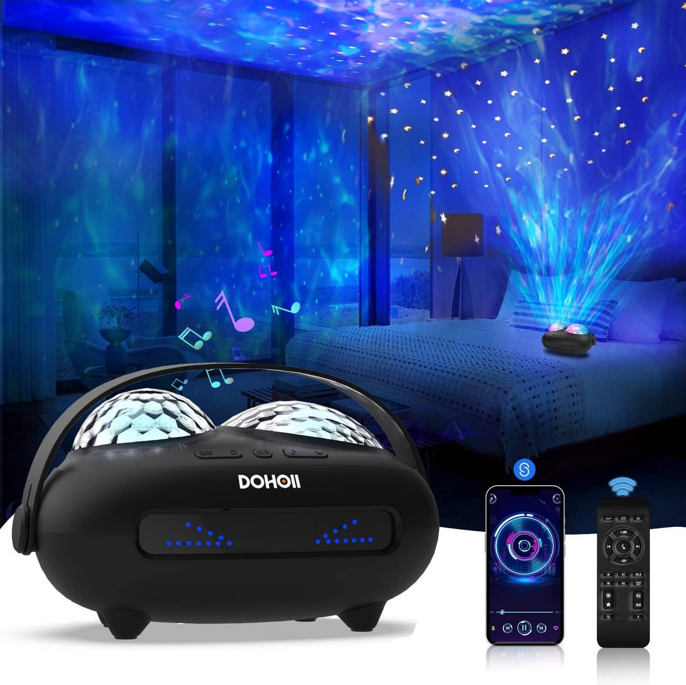 Daskoo LED Nachtlicht Kinder LED Sternenhimmel Projektor Galaxy, für Party, Geschenk, LED fest integriert, mit Fernbedienung/Bluetooth/Musikspieler/Dual-Projektionslinse von Daskoo