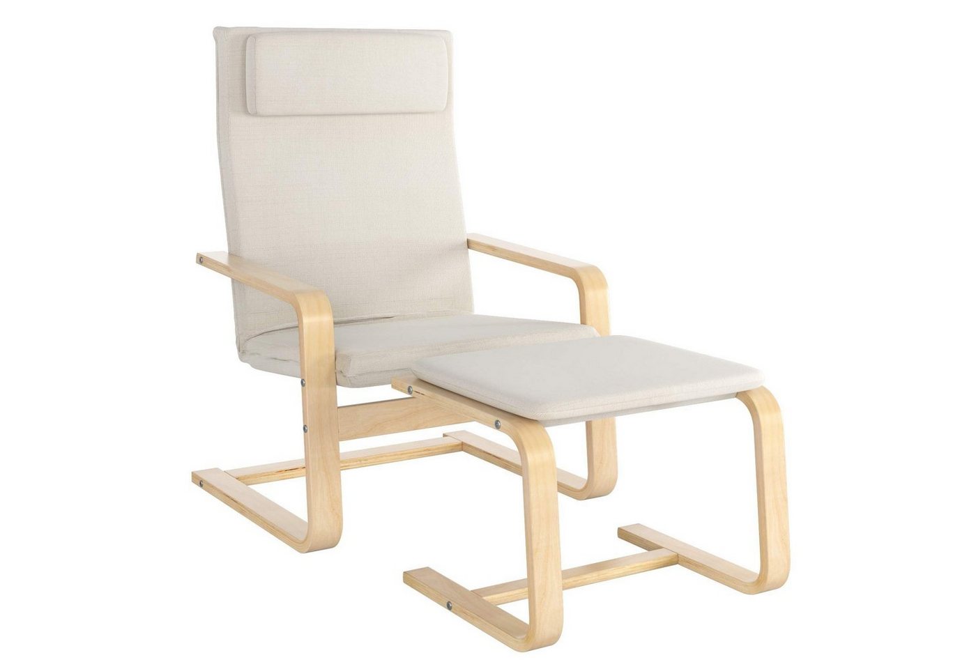 Daskoo Relaxsessel Relaxstuhl mit Fußhocker und Armlehne,66.5x69x96.5 cm (Relaxsessel mit hocker), Sessel Armlehnensessel aus Birkenholz von Daskoo