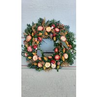 Herbstlicher Türkranz Mit Kleinen Fliegenpilzen in Warmen Farben von DaskunterbunteSchaf