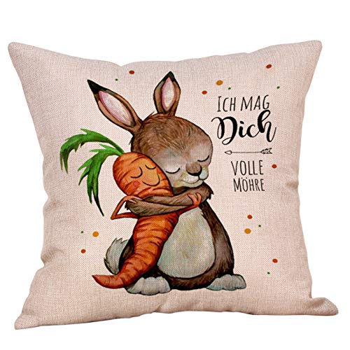 Dasongff Ostern Kissenbezug 45x49 Vintage Kissenhüllen Osterhase Kissen Kaninchen Tier-Motiv Wurfkissen von Dasongff