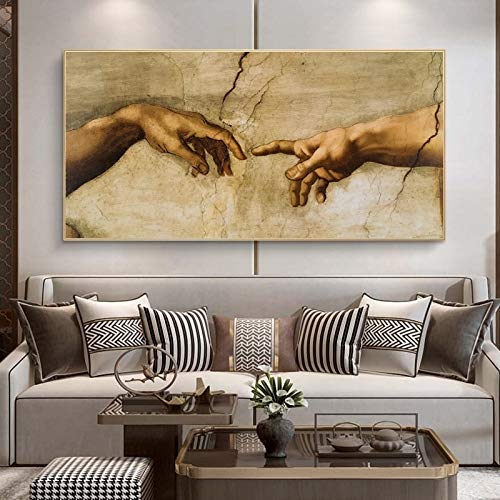 Die Erstellung von Adam von Michelangelo Berühmte Kunst Canvas-Gemälde Poster und Drucke Hand an Hand Kunstbilder, für Schlafzimmer Dekor Kein Rahmen (Size : (23.6x47.2inch)60x120cm) von Dass