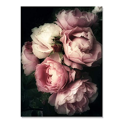 Vintages Plakat-Blumen-Wandkunst-Leinwand-Druck-rosa Pfingstrosen-Blumenmalerei-Bild, für Wohnzimmer-Hauptdekoration Kein Rahmen (Size : 40X50cm No Frame) von Dass