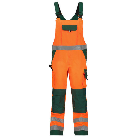 Dassy® - Toulouse Warnschutz Latzhose mit Kniepolstertaschen, neonorange/flaschengrün, Schrittlänge Standard, Größe 42 von Dassy