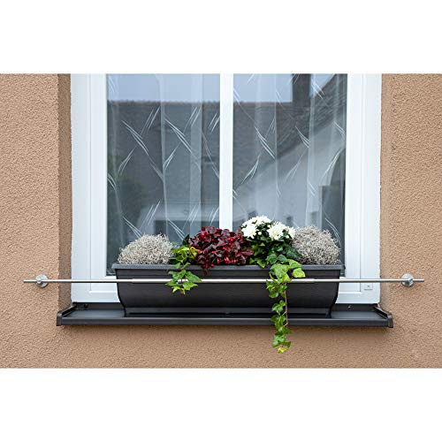 Blumenkastenhalterung an die Fassade einstellbar 2100 bis 2700 mm für eine Gesamtfensterbreite von 2100 bis 2500 mm, Rostfreier Stahl V2A, Installation von Dübeln an der Fassade von Dastech