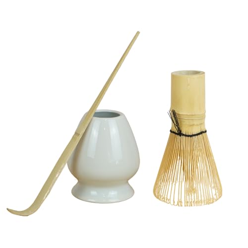 Dastium Home - 3 Teiliges Matcha Set - Matcha Kit für die Teezeremonie - Matcha Löffel - Matcha Rührer - Matcha Rührer Ständer (Weiß) von Dastium